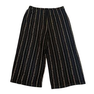 Chicos Travelers XL Sz 3  Black Gold Chain Print Wide Leg Pants Liquid Knit Soft